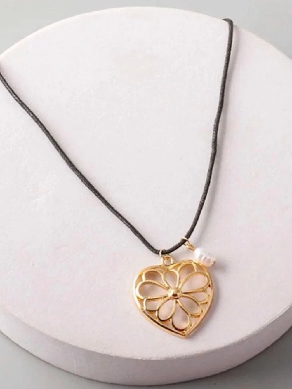 Gold or Silver Heart Flower Pendant Necklace with Pearl Accent